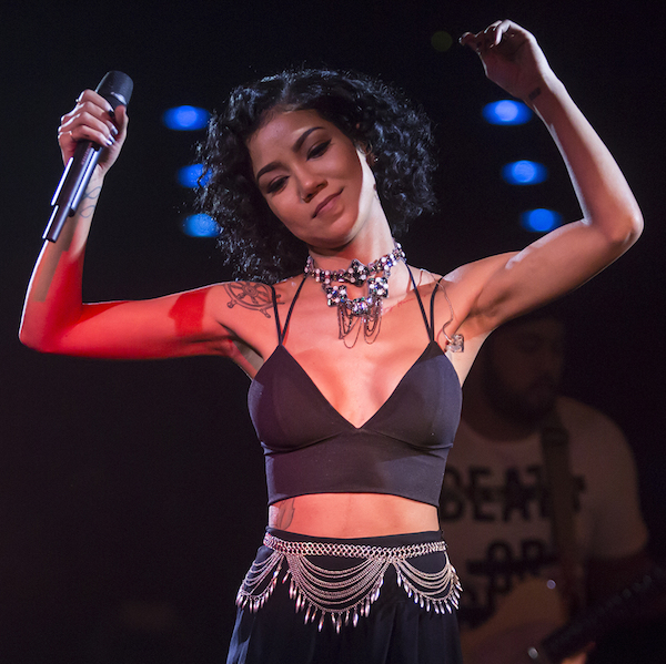 Jhene Aiko performing at Celebrity Theatre.
