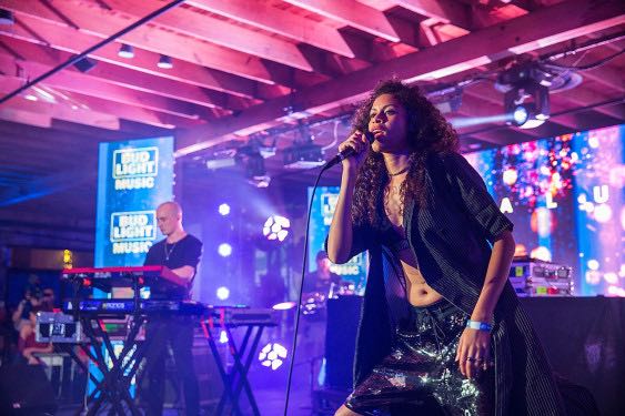 "AUSTIN, TX - MARCH 17: AlunaGeorge take the stage at the Bud Light Factory during the Interscope Showcase on March 17, 2016 in Austin, Texas. Bud Light Americas most popular and inclusive beer brand, and first time sponsor of South By Southwest® transformed Austins Brazos Hall into the Bud Light Factory, bringing exclusive performances to SXSW attendees from March 16-19. (Photo by Rick Kern/Getty Images for Bud Light)"