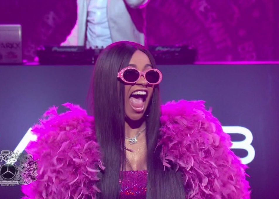Cardi B during an appearance on ABC's Jimmy Kimmel Live!'
