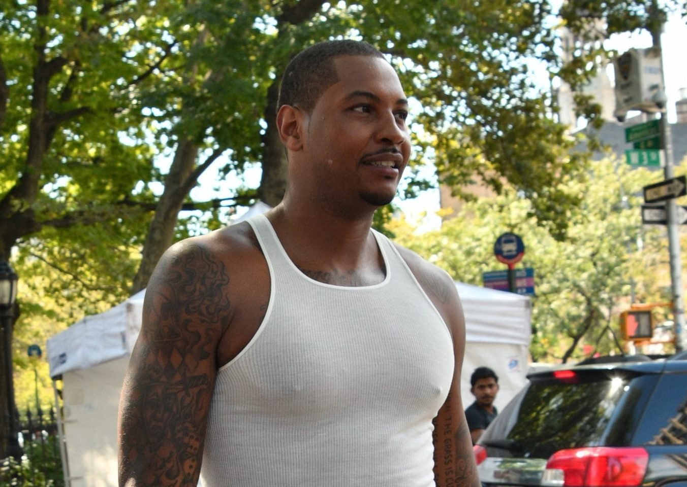 Carmelo Anthony shooting a commercial in SoHo