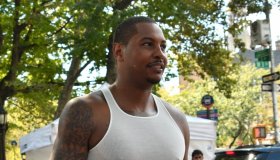 Carmelo Anthony shooting a commercial in SoHo