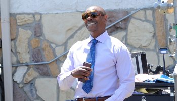 Comedian Dave Chappelle on the set of 'A Star Is Born' filming in downtown Los Angeles