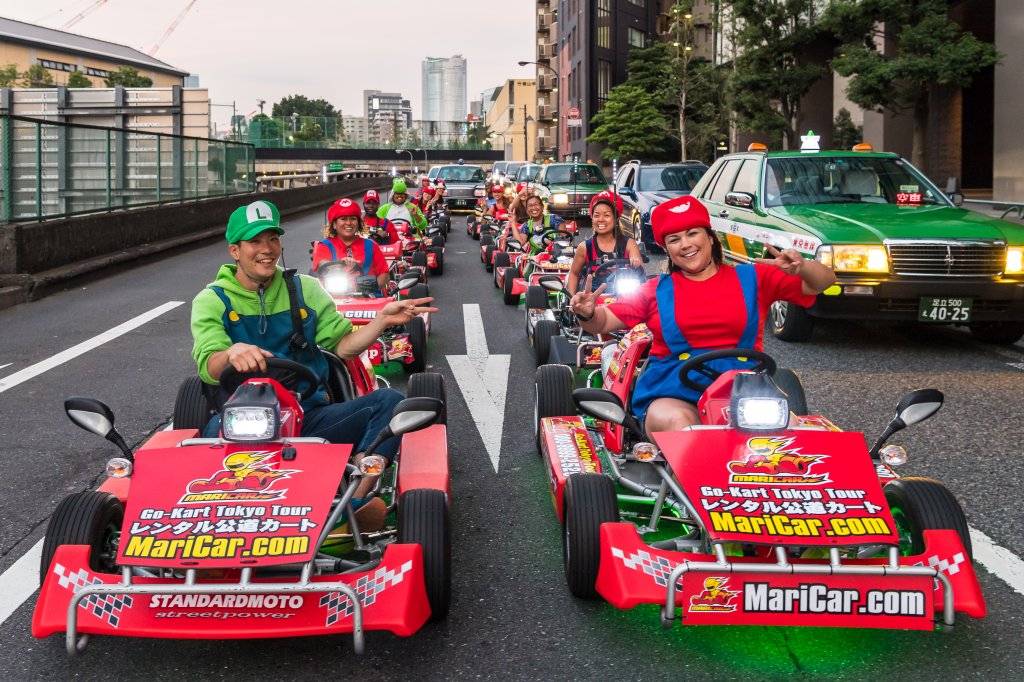Group of real life Mario kart in Tokyo
