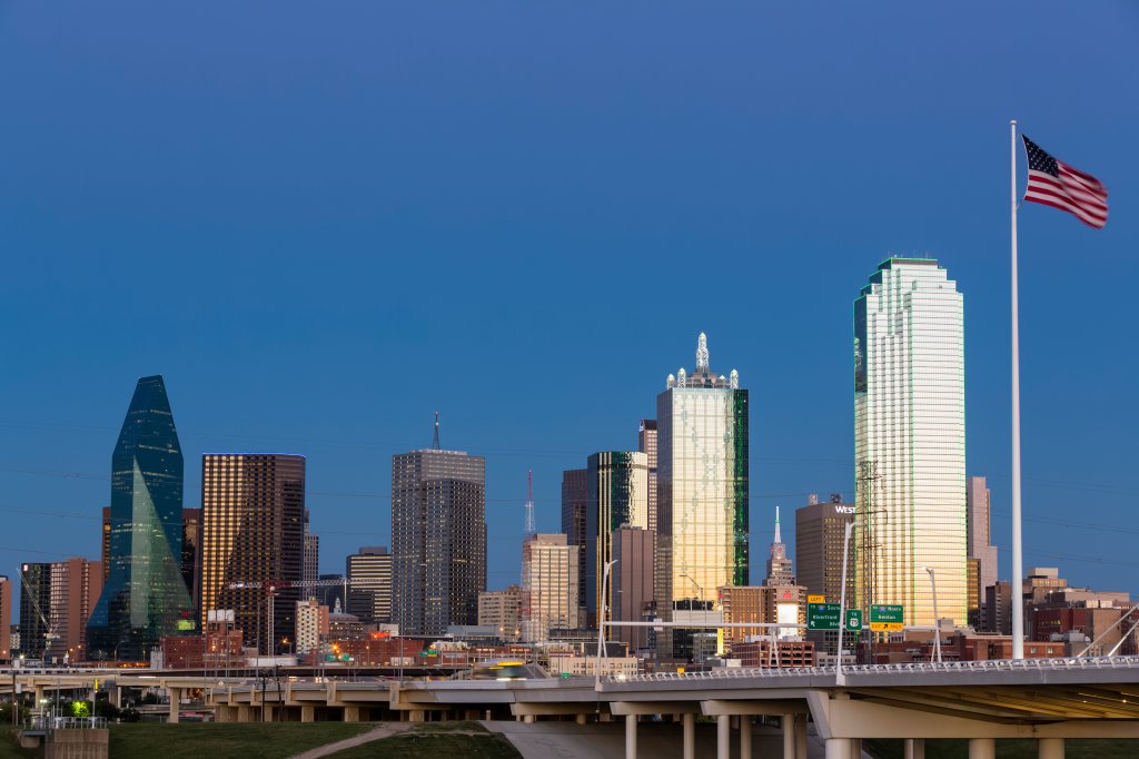 USA, Texas, Dallas skyline at blue hour