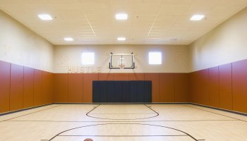 A basketball and basketball court.