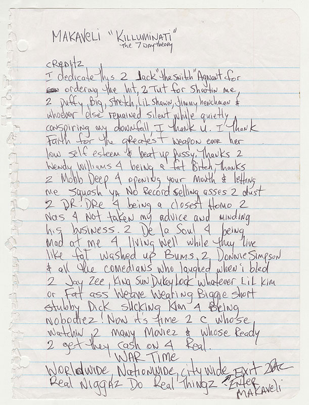 Tupac "2Pac" Shakur Handwritten Liner Note Auction