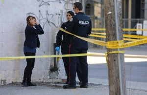 Police investigate a van that ran down pedestrians along Yonge Street between Sheppard and Finch streets in Toronto