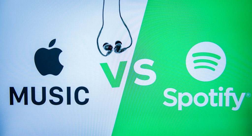 Logos of Apple Music and Spotify apps