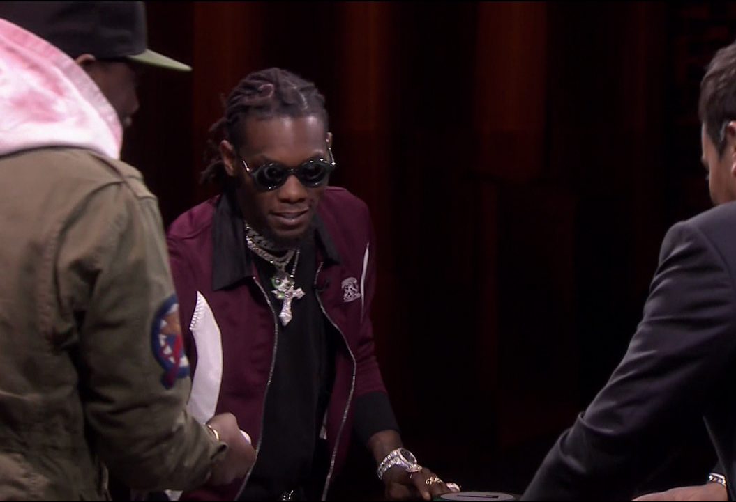 Joel McHale, Michael Che and Offset during an appearance on NBC's 'The Tonight Show Starring Jimmy Fallon.'