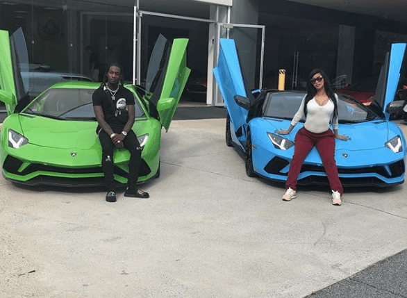 Offset and Cardi B in front of Lamborghinis