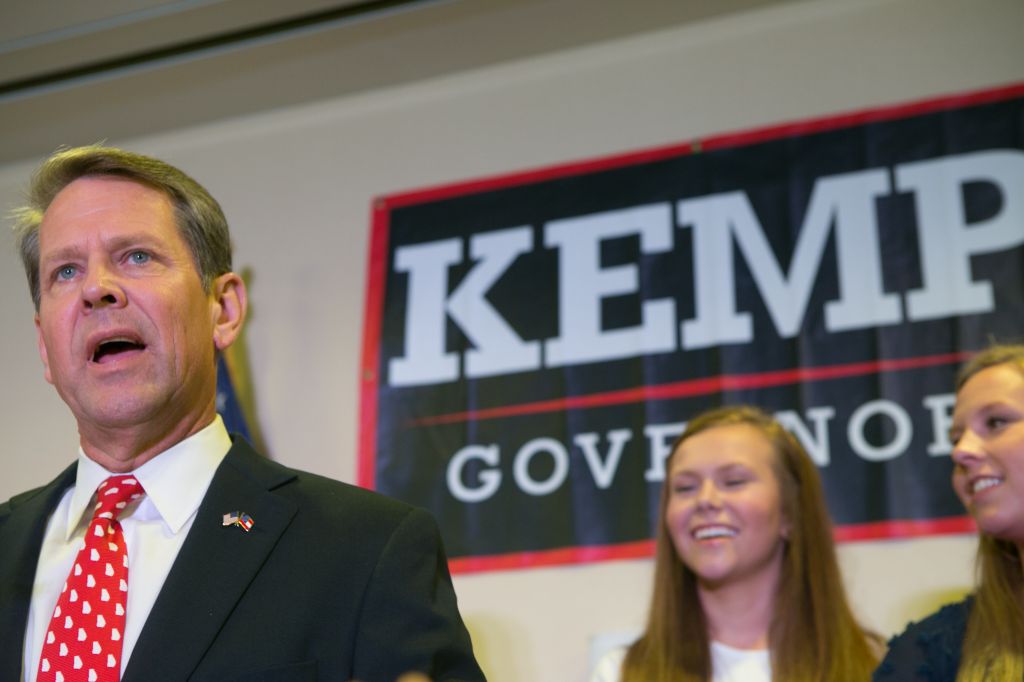 Georgia Secretary of State And Gubernatorial Candidate Brian Kemp Holds Primary Night Event In Athens, Georgia
