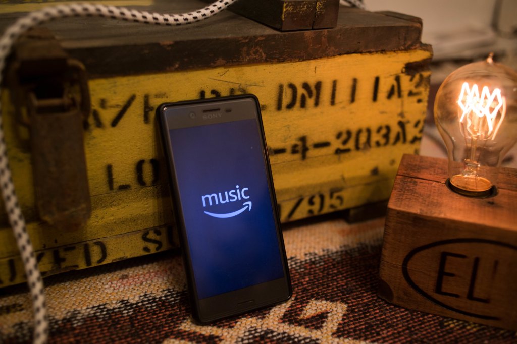 The Amazon Music application seen displayed on a Sony...