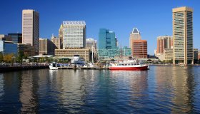 Inner Harbor and Baltimore skyline, Maryland, USA