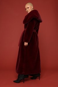 FashionNova x Cardi B 'Got It Like That' Coat in Burgundy