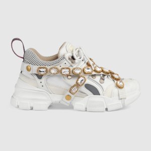 Gucci White Crystal Flashtrek Sneakers