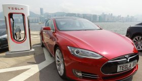 Gerenal view on Right hand drive (RHD) model S by Tesla Motors at Tai Tak Cruise Terminal. 23JUL14