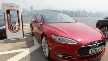 Gerenal view on Right hand drive (RHD) model S by Tesla Motors at Tai Tak Cruise Terminal. 23JUL14