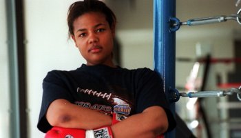 Boxer Freeda Foreman, daughter of former heaveyweight champion George Foreman, poses for a portrait at America Presents Gym in Denver.