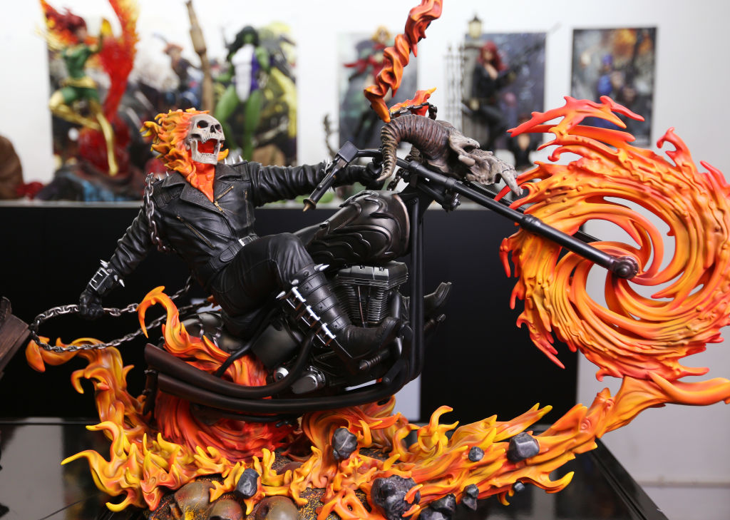 Statues of comic book characters "Ghost rider" is seen at G-Link (Hong Kong) Limited in San Po Kong. 22FEB17 SCMP / Xiaomei Chen