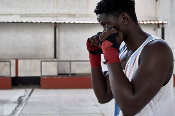 Portrait of boxer practicing