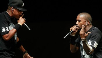 JayZ, left, and Kanye West, right, on stage at Staples Center Sunday night December 11 2011 for th