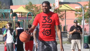 Kevin Durant coaches at a Nike youth basketball camp