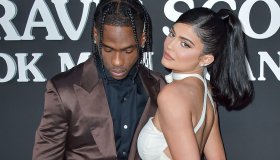 Rapper Travis Scott and girlfriend/television personality Kylie Jenner arrive at the Los Angeles Premiere Of Netflix's 'Travis Scott: Look Mom I Can Fly' held at Barker Hangar on August 27, 2019 in Santa Monica, Los Angeles, California, United States.