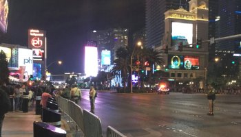 New Year's Eve closed Las Vegas Strip with many police and security present 7pm Dec 31 2017