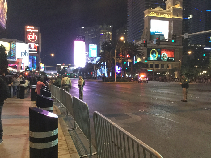 New Year's Eve closed Las Vegas Strip with many police and security present 7pm Dec 31 2017