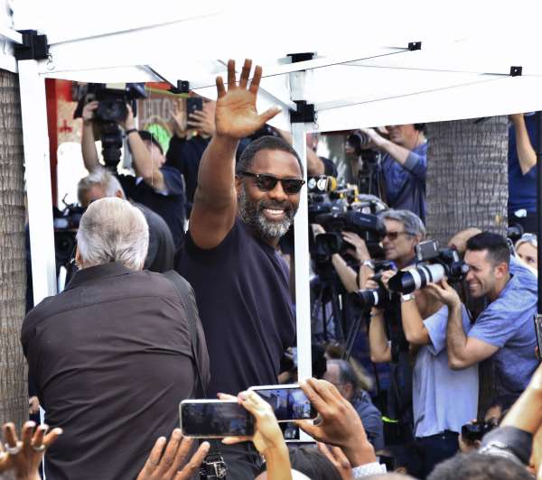 Idris Elba makes a speech in support of Tyler Perry as he is awarded the 2675th star on the Hollywood Walk of Fame