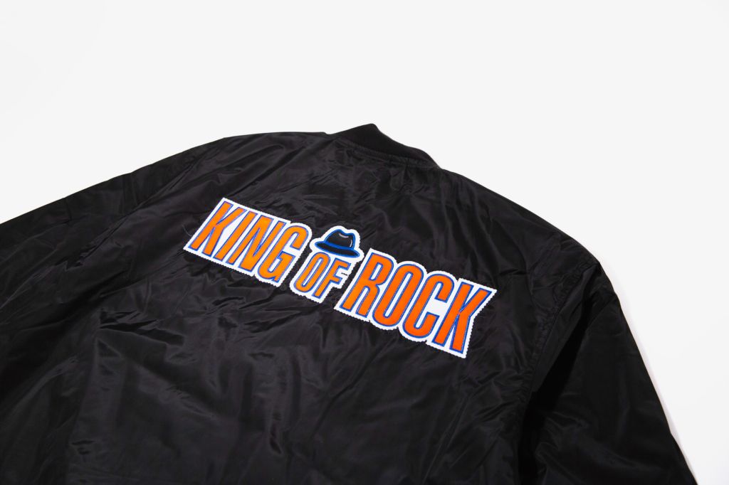 King of Rock Jacket closeup - Run-DMC x NY Knicks merch