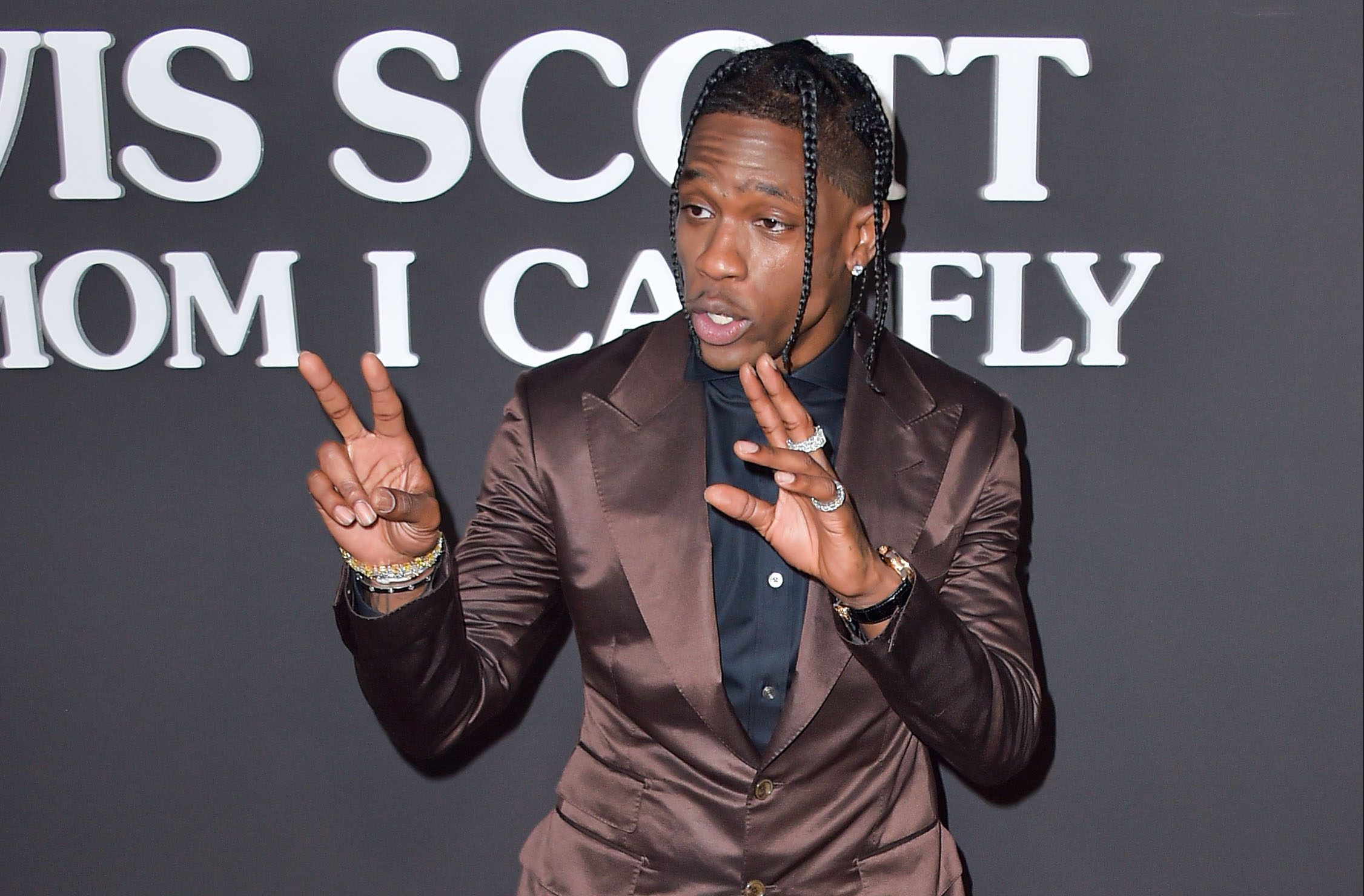 Rapper Travis Scott arrives at the Los Angeles Premiere Of Netflix's 'Travis Scott: Look Mom I Can Fly' held at Barker Hangar on August 27, 2019 in Santa Monica, Los Angeles, California, United States.