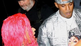 Nicki Minaj and Kenneth Petty arrive at Fendi Prints On at Fendi in Beverly Hills