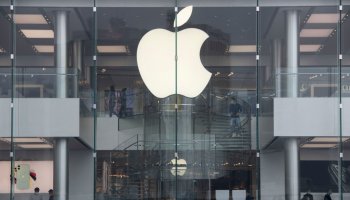 American multinational technology company Apple logo seen in...