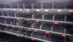 Empty meat department in a supermarket