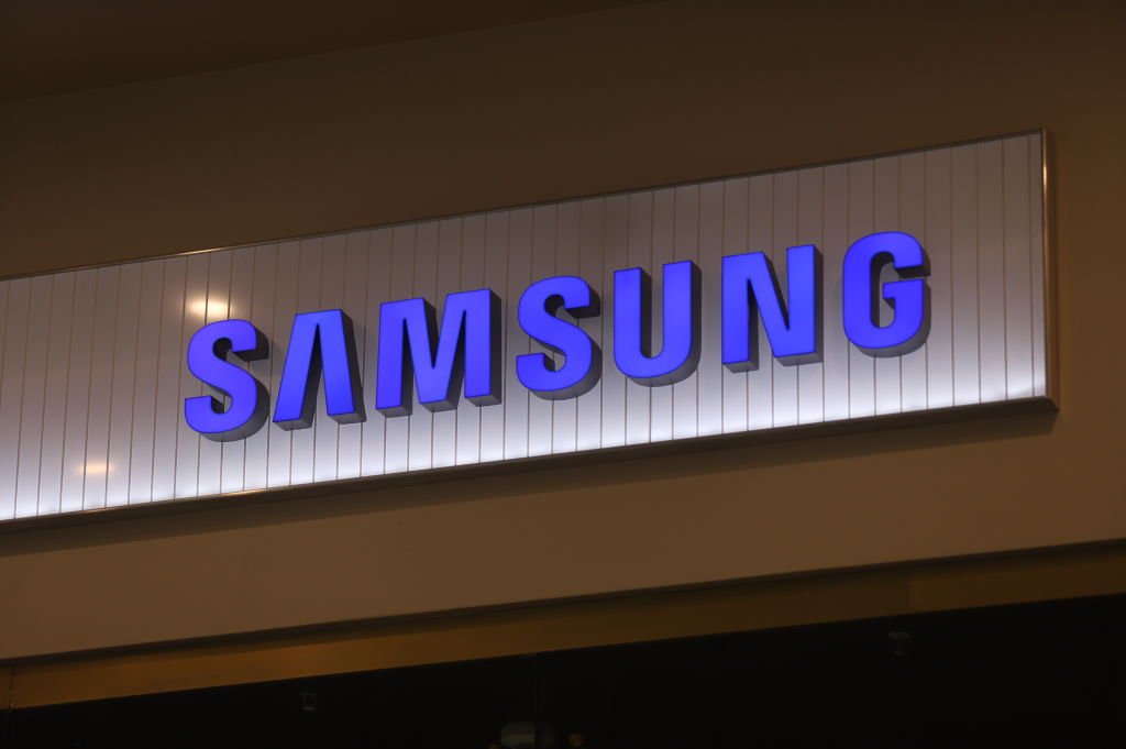 Logo of Samsung is seen at Galeria Shopping and...