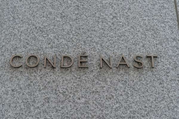 View of logo of Conde Nast company on the wall of Freedom...