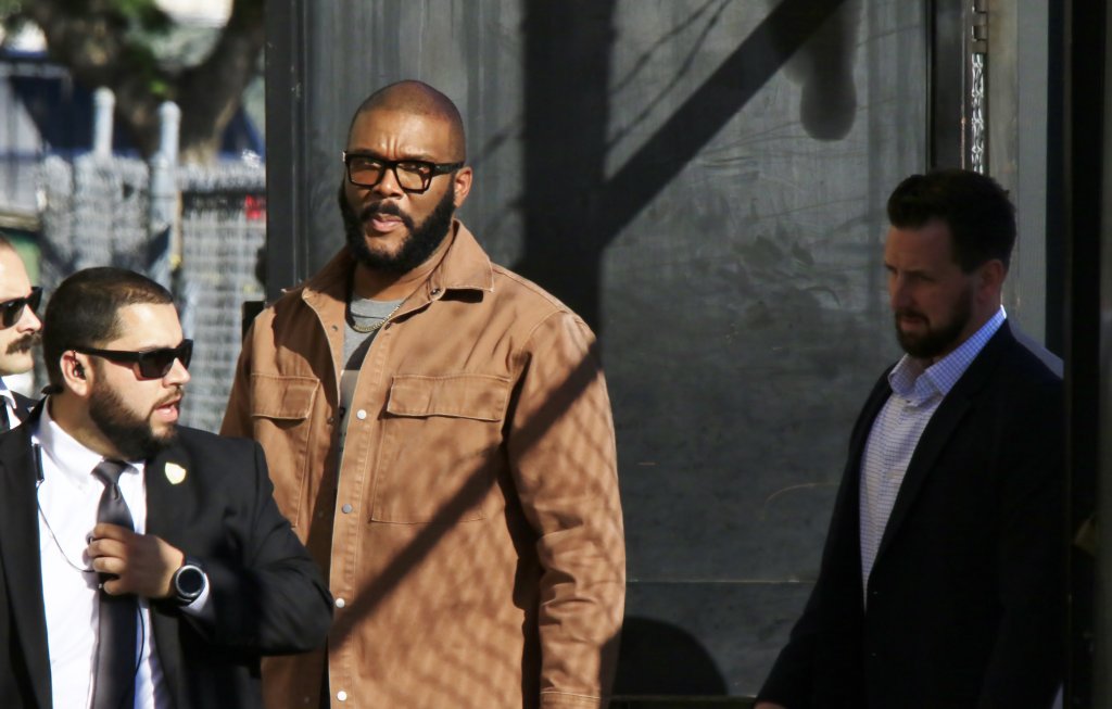 Casually dressed Tyler Perry arrives for an appearance on Jimmy Kimmel Live!