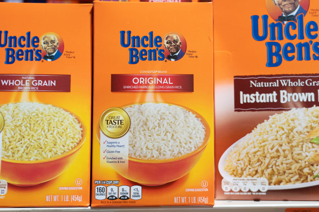 Uncle Ben's products seen displayed on supermarket shelves.