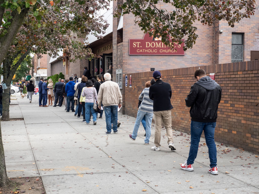 People waiting in line to vote for early Presidential voting...
