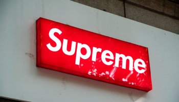 American skateboarding shop and clothing brand Supreme logo...