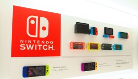 Nintendo Switch video game console on display inside...