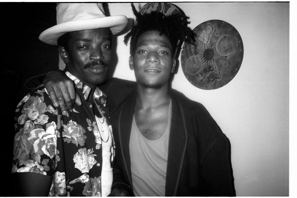 Fred Brathwaite (Fab 5 Freddy) and Jean Michel Basquiat at Anita Sarko's Voodoo Party at the Palladium