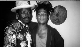 Fred Brathwaite (Fab 5 Freddy) and Jean Michel Basquiat at Anita Sarko's Voodoo Party at the Palladium