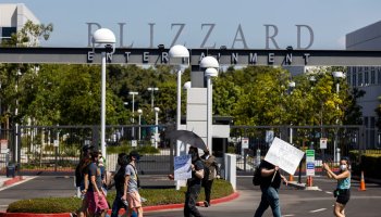 Activision Blizzard employees stage a walkout in the response from company leadership to a lawsuit highlighting alleged harassment, inequality