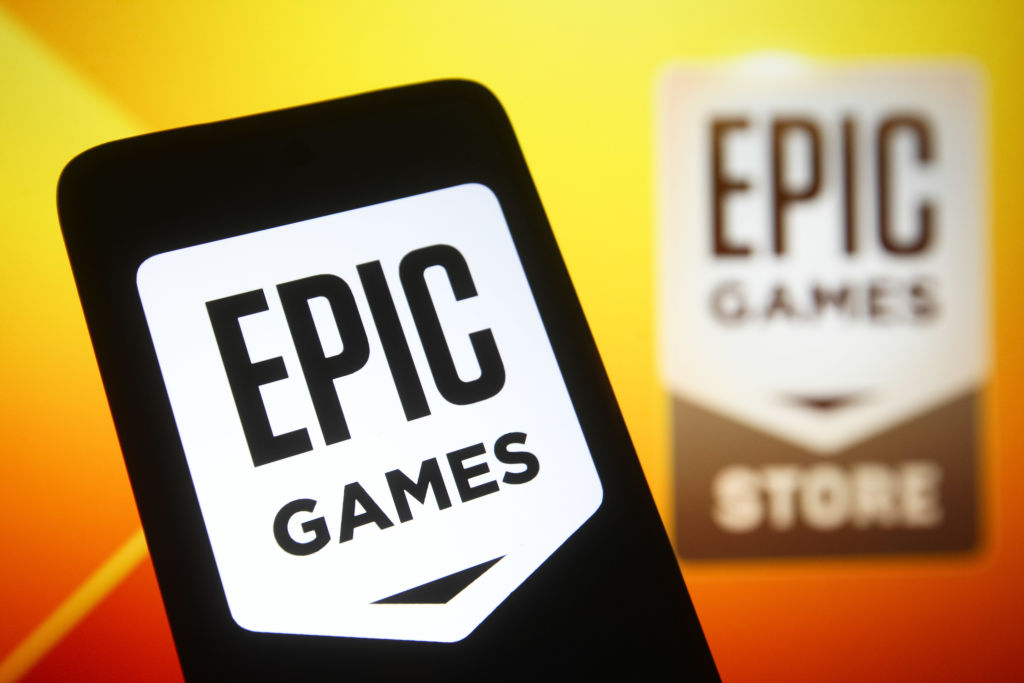 In this photo illustration, Epic Games logo of a video game...