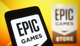 In this photo illustration, Epic Games logo of a video game...