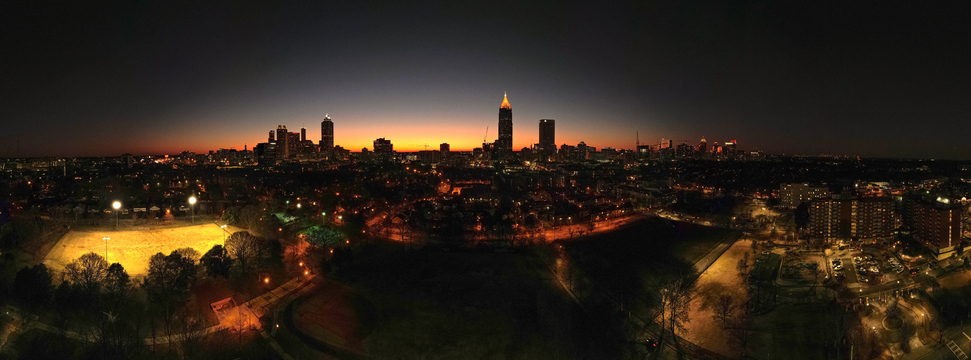 panorama view of Atlanta and neighborhood stadium