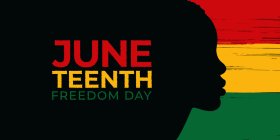 Juneteenth Independence Day banner. Silhouettes of African-American profile. June 19 holiday.