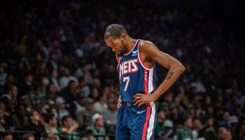 New York Nets' Kevin Durant is dejected in first quarter of Game 4 of Eastern Conference first-round playoff series